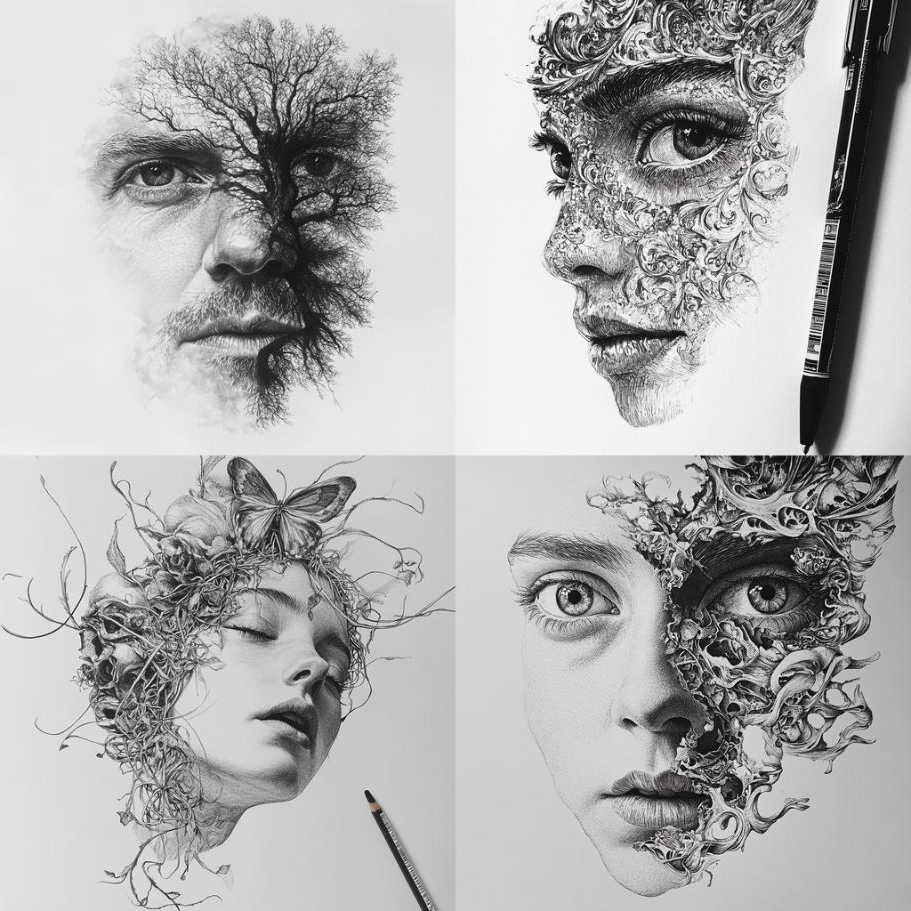 Pen drawing style, Midjourney V6.1, render 1 of 4