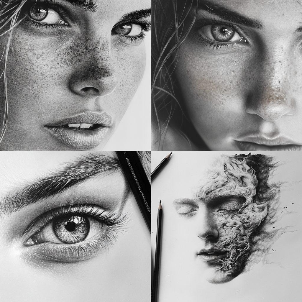 Pencil drawing style, Midjourney V6.1, render 1 of 4