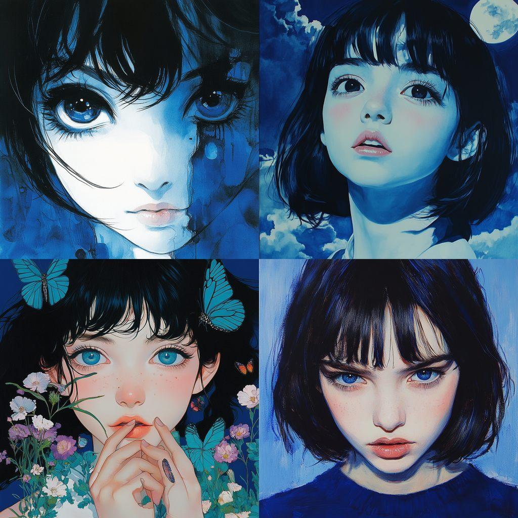 Perfect Blue style, Midjourney V6.1, render 1 of 4