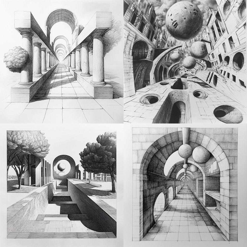 Perspective drawing style, Midjourney V6.1, render 1 of 4