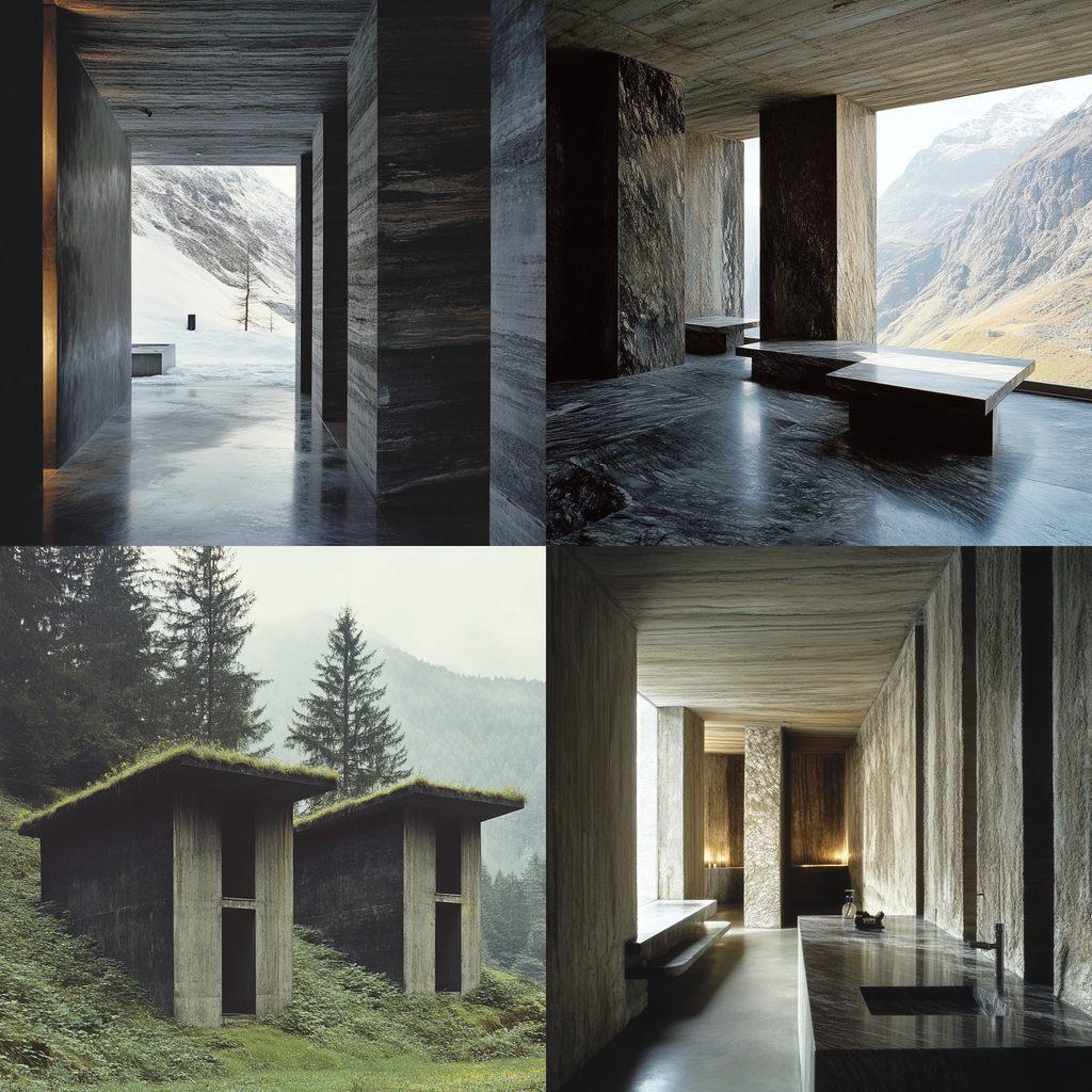 Peter Zumthor style, Midjourney V6.1, render 1 of 4