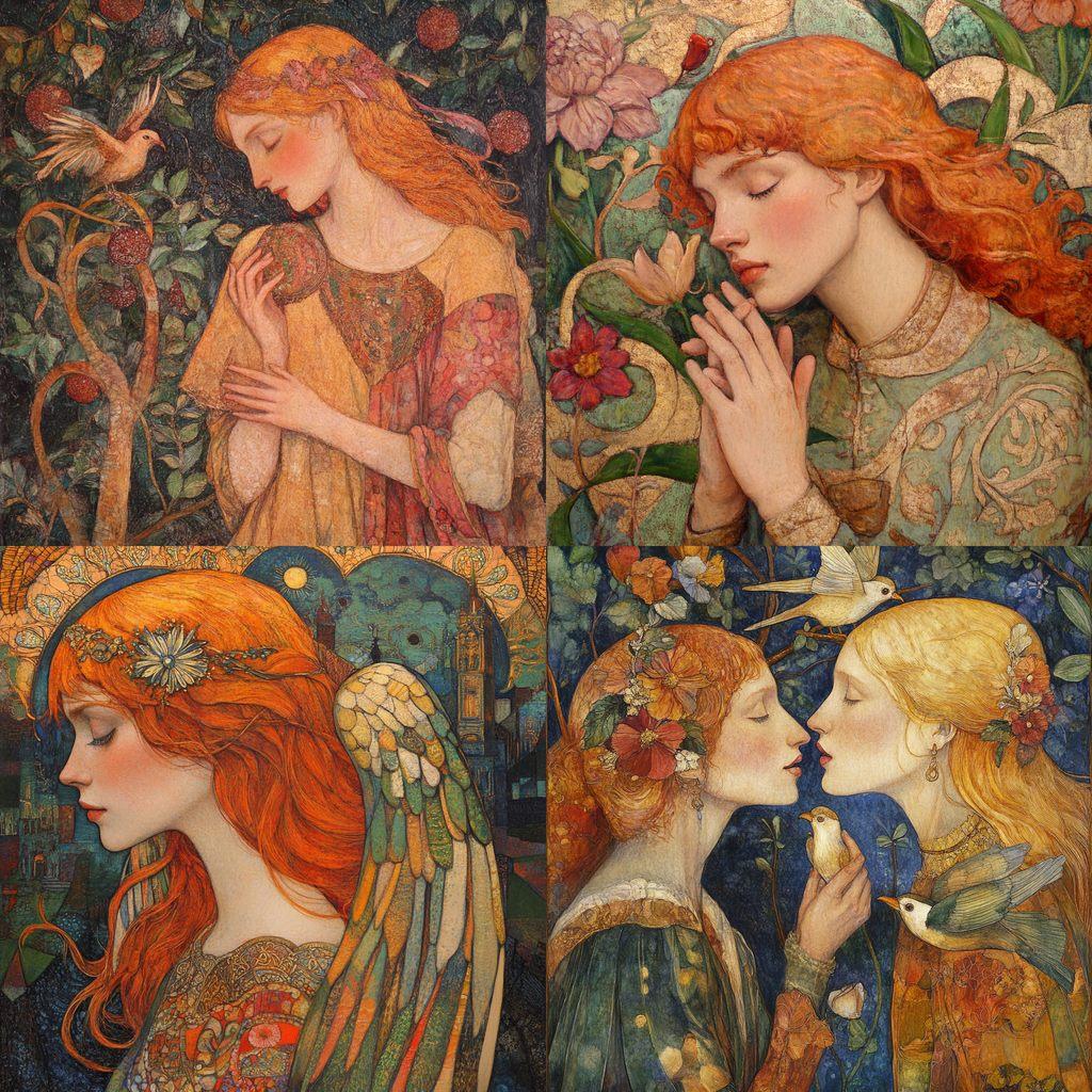 Phoebe Anna Traquair style, Midjourney V6.1, render 1 of 4