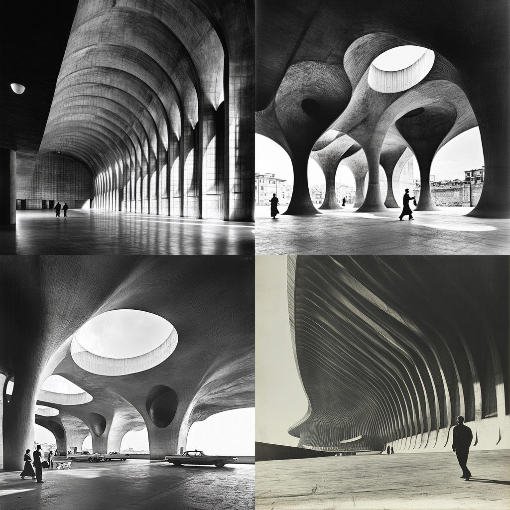 Pier Luigi Nervi style, Midjourney V6.1, render 1 of 4