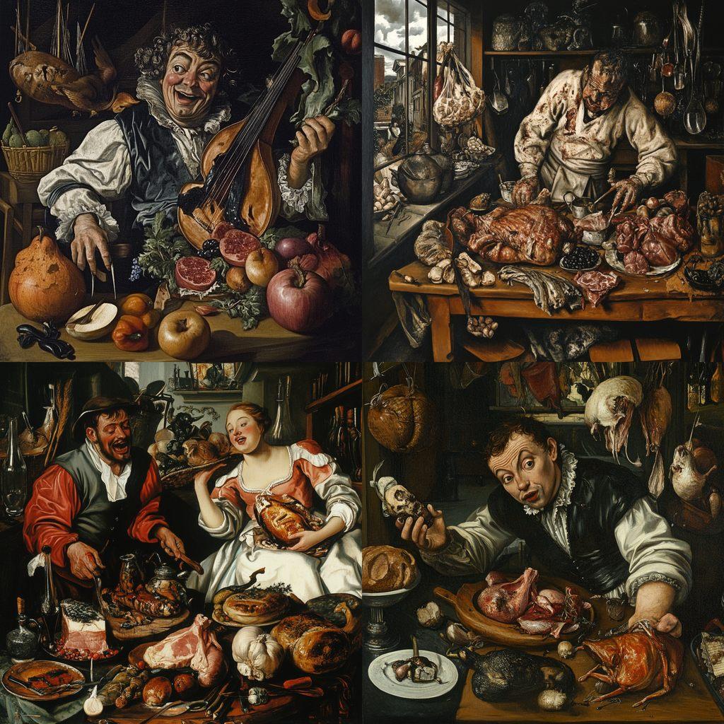 Pieter Aertsen style, Midjourney V6.1, render 1 of 4