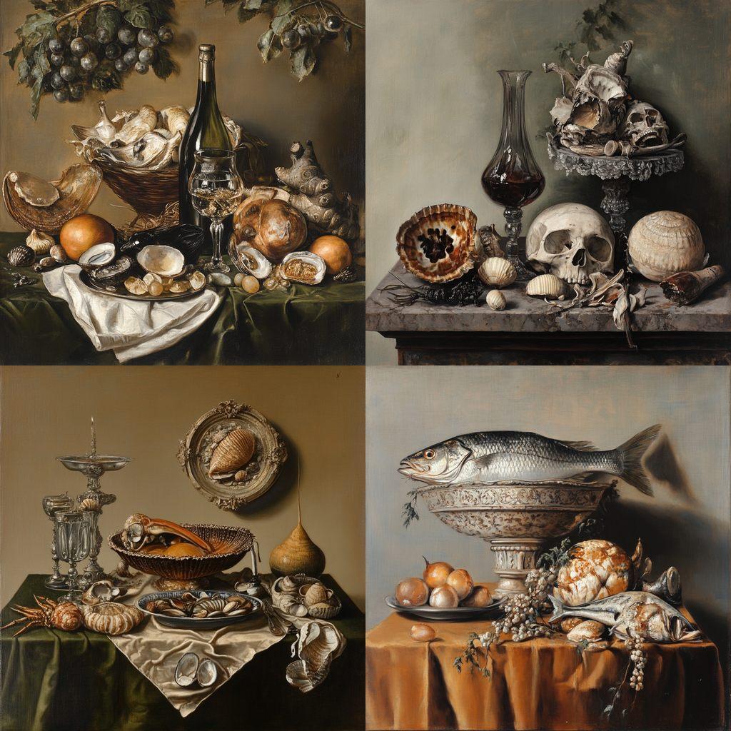 Pieter Claesz style, Midjourney V6.1, render 1 of 4