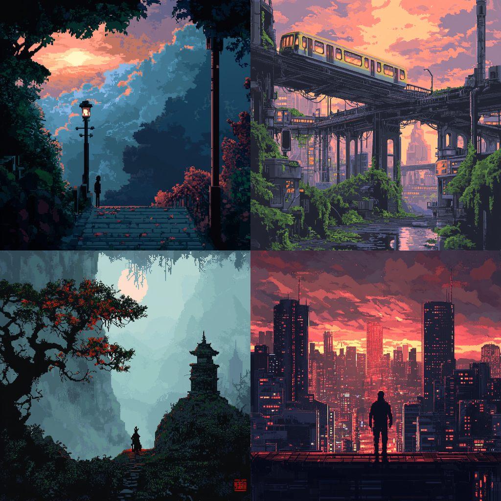 Pixel art style, Midjourney V6.1, render 1 of 4