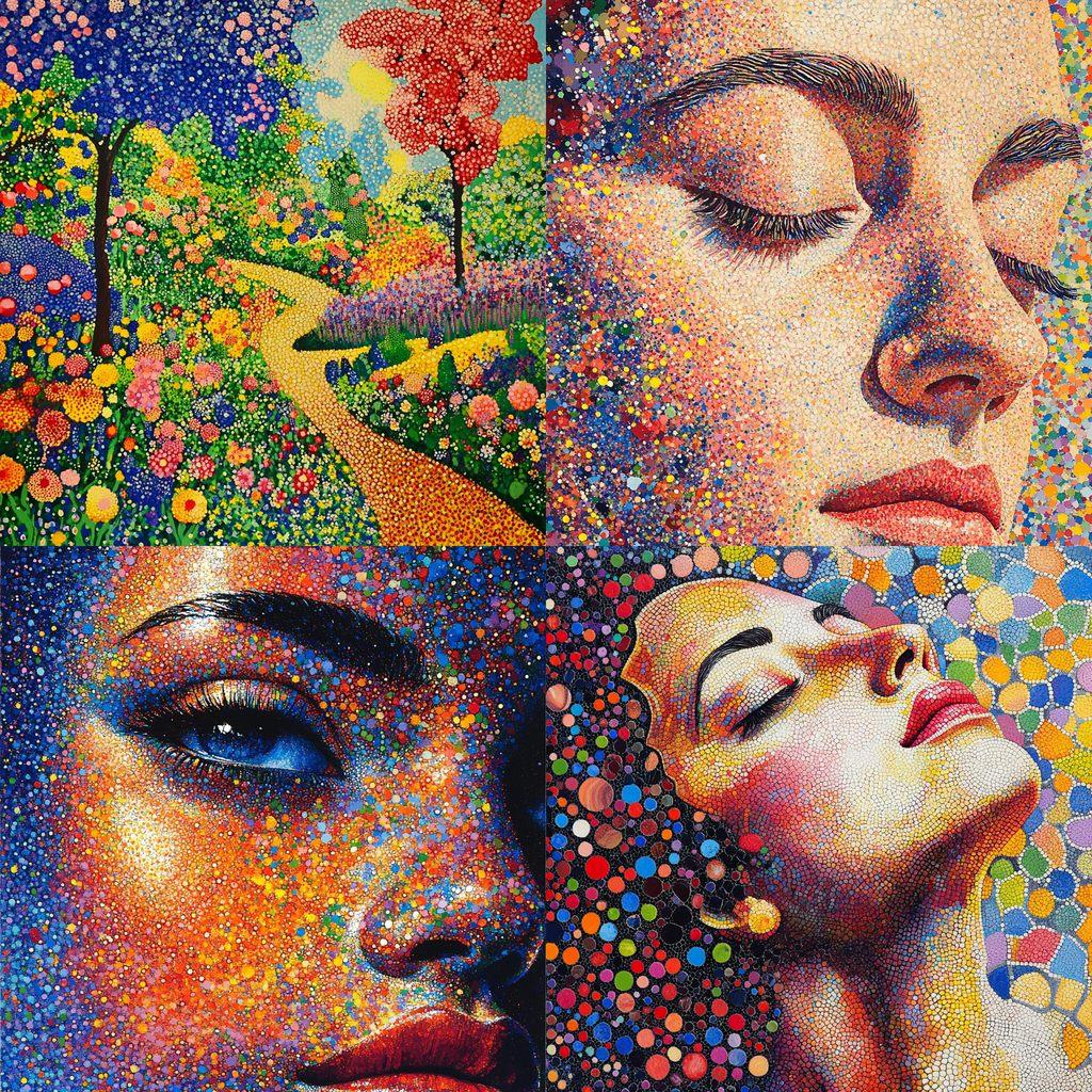 Pointillism style, Midjourney V6.1, render 1 of 4