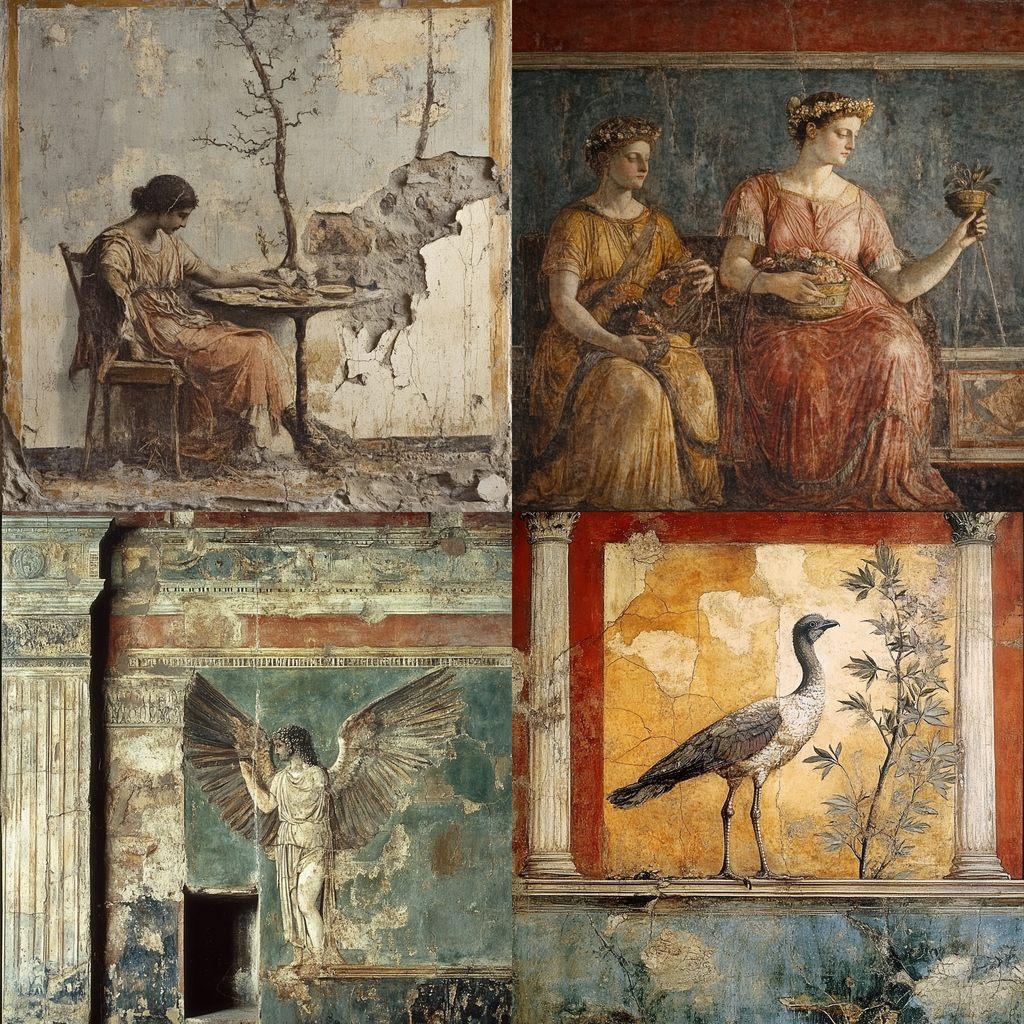 Pompeian fresco style, Midjourney V6.1, render 1 of 4