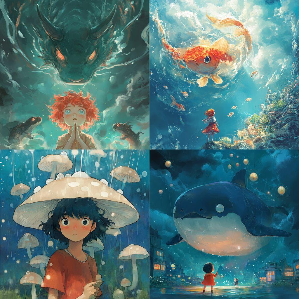 Ponyo style, Midjourney V6.1, render 1 of 4