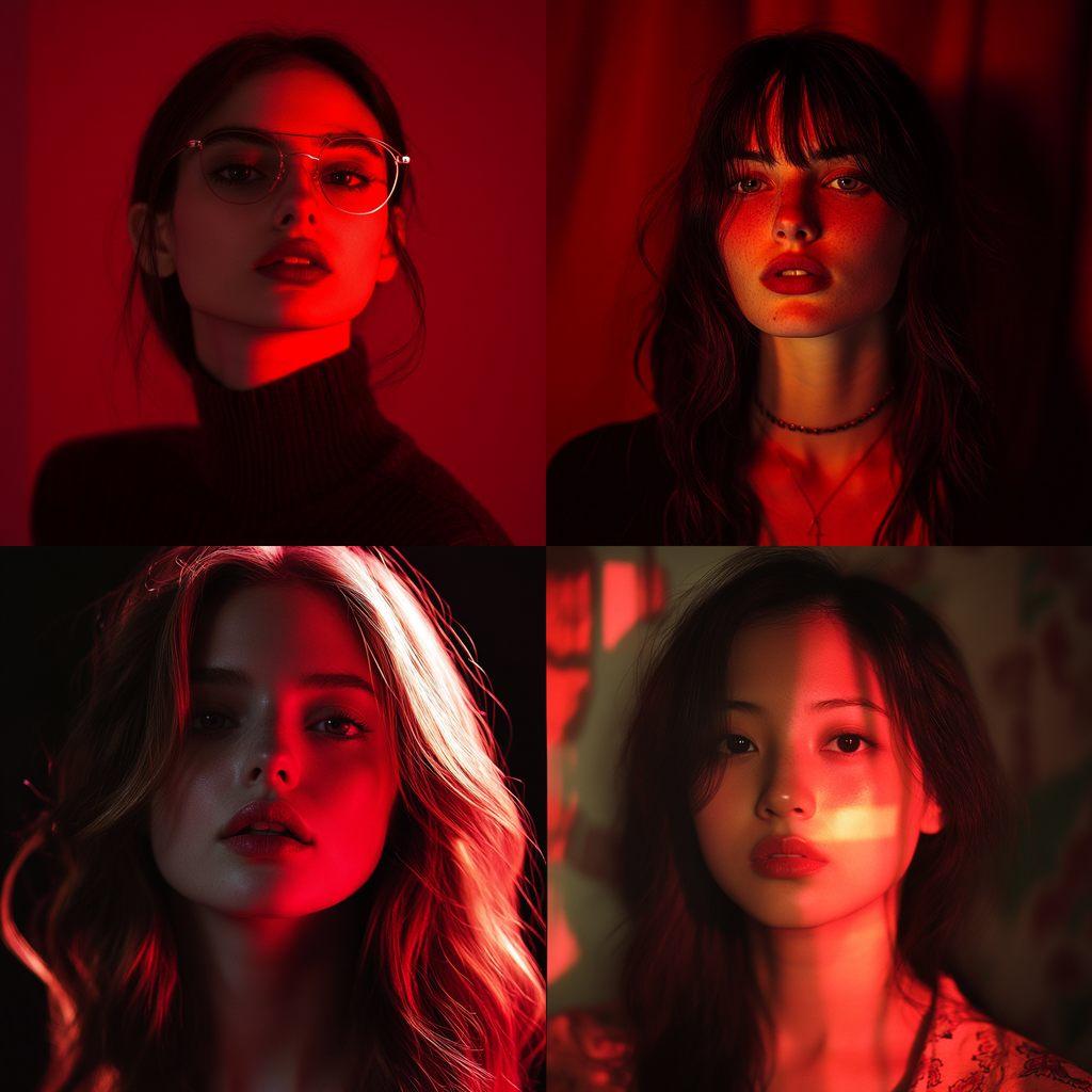 Portrait shot with red light style, Midjourney V6.1, render 1 of 4