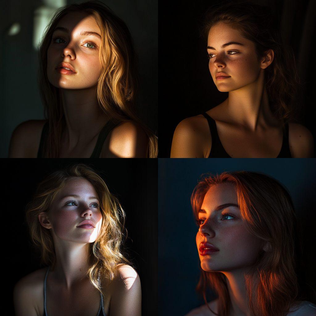 Portrait shot with side lighting style, Midjourney V6.1, render 1 of 4