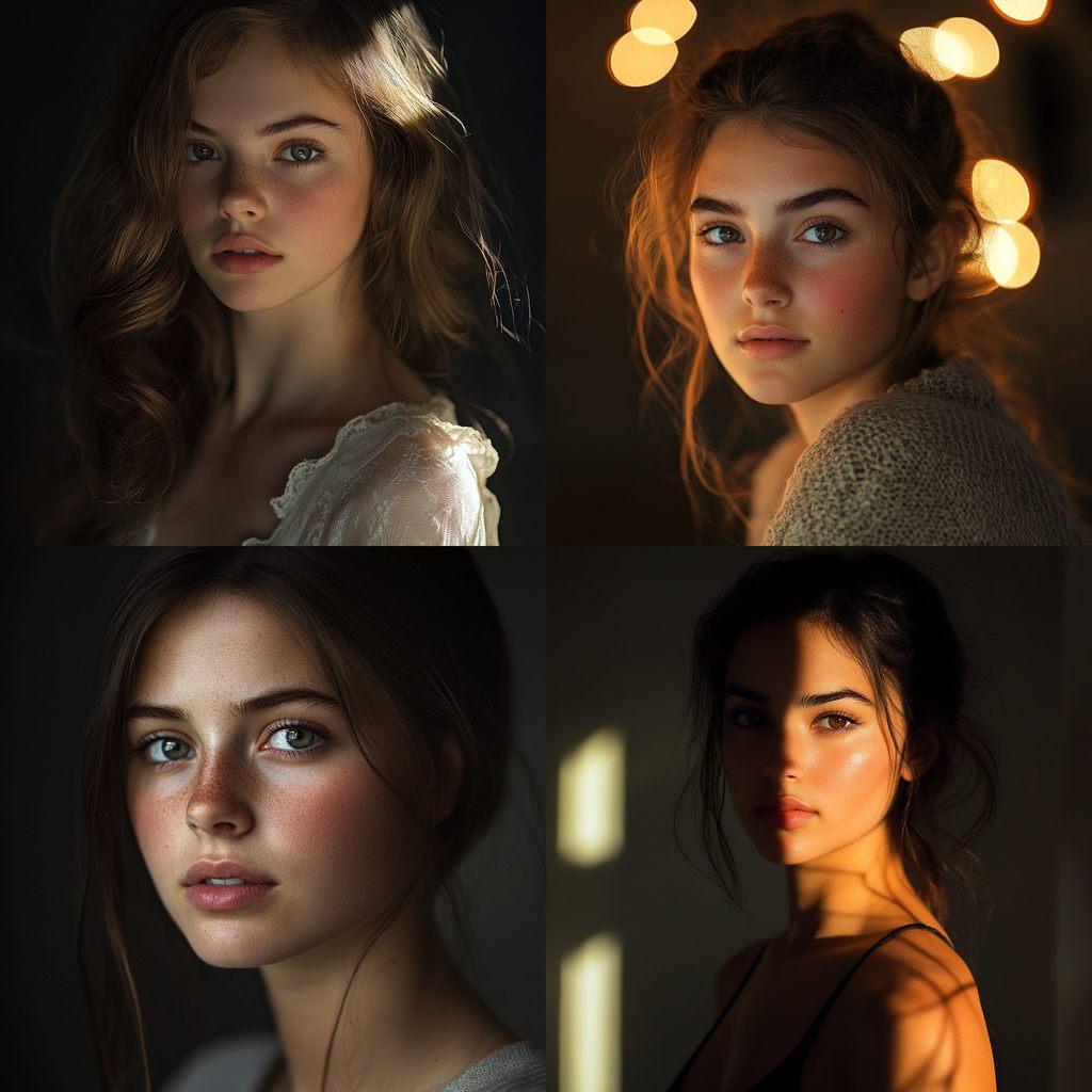 Portrait shot with soft lighting style, Midjourney V6.1, render 1 of 4