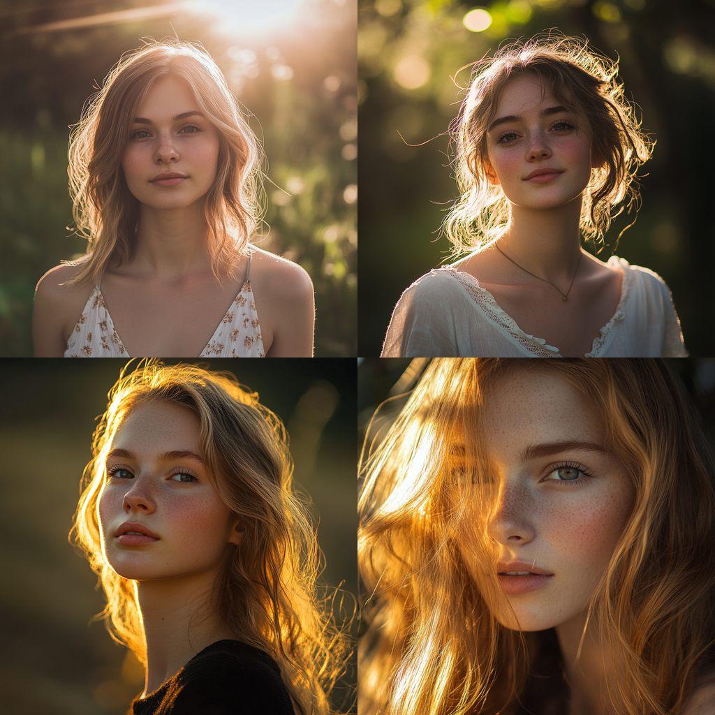 Portrait shot with sunlight style, Midjourney V6.1, render 1 of 4