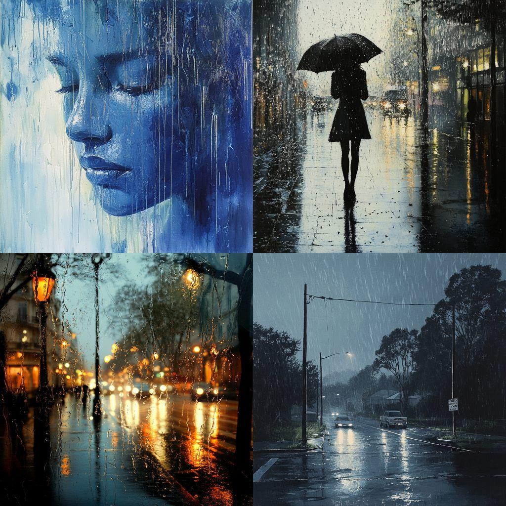 Pouring rain style, Midjourney V6.1, render 1 of 4
