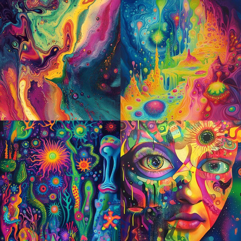Psychedelic colors style, Midjourney V6.1, render 1 of 4
