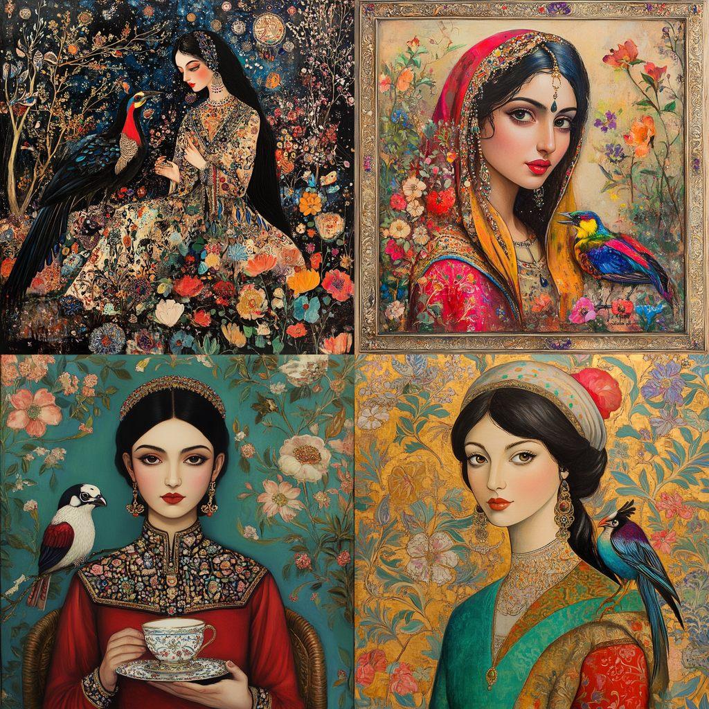 Qajar art style, Midjourney V6.1, render 1 of 4
