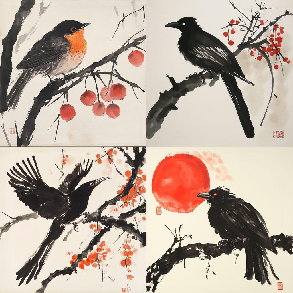 Qi Baishi style, Midjourney V6.1, render 1 of 4
