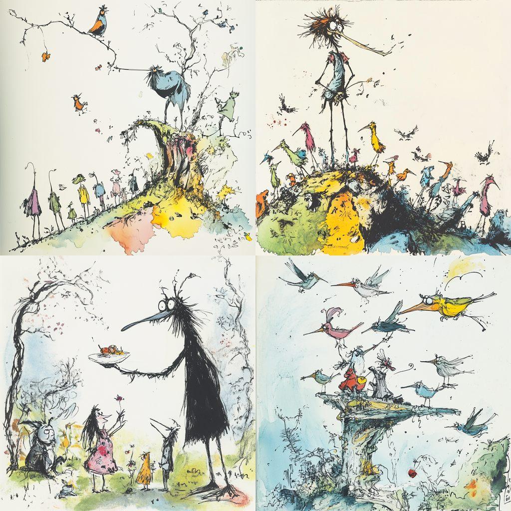 Quentin Blake style, Midjourney V6.1, render 1 of 4