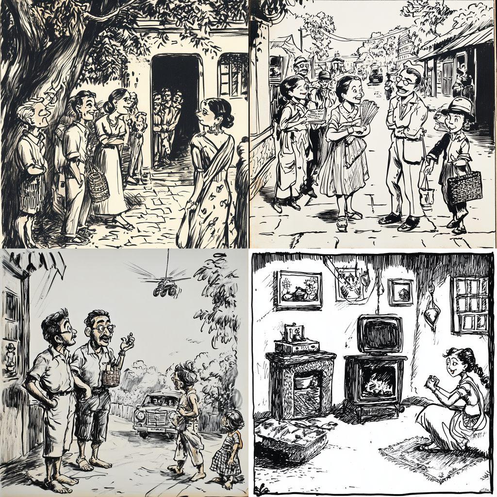 R. K. Laxman style, Midjourney V6.1, render 1 of 4