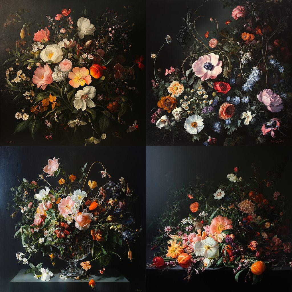 Rachel Ruysch style, Midjourney V6.1, render 1 of 4