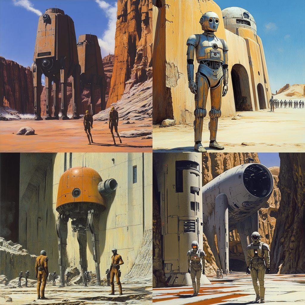 Ralph McQuarrie style, Midjourney V6.1, render 1 of 4