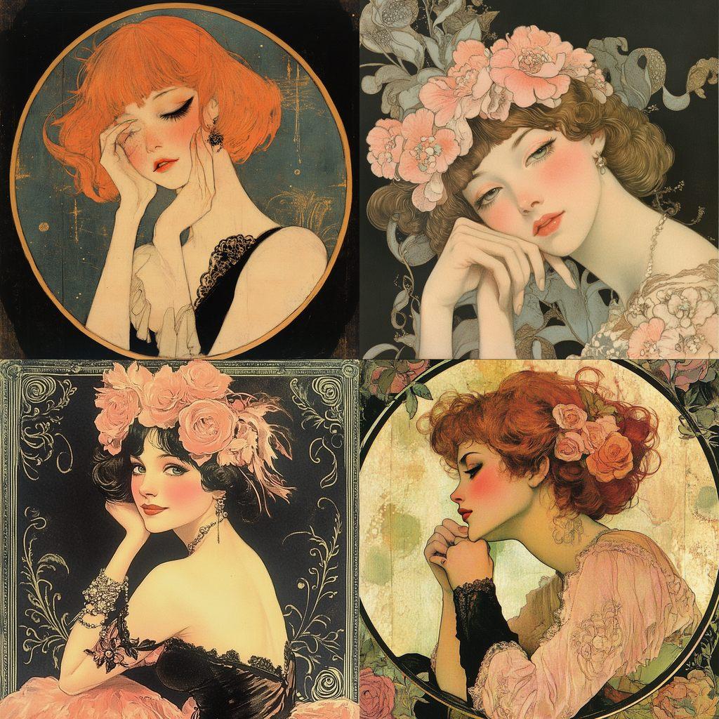 Raphael Kirchner style, Midjourney V6.1, render 1 of 4
