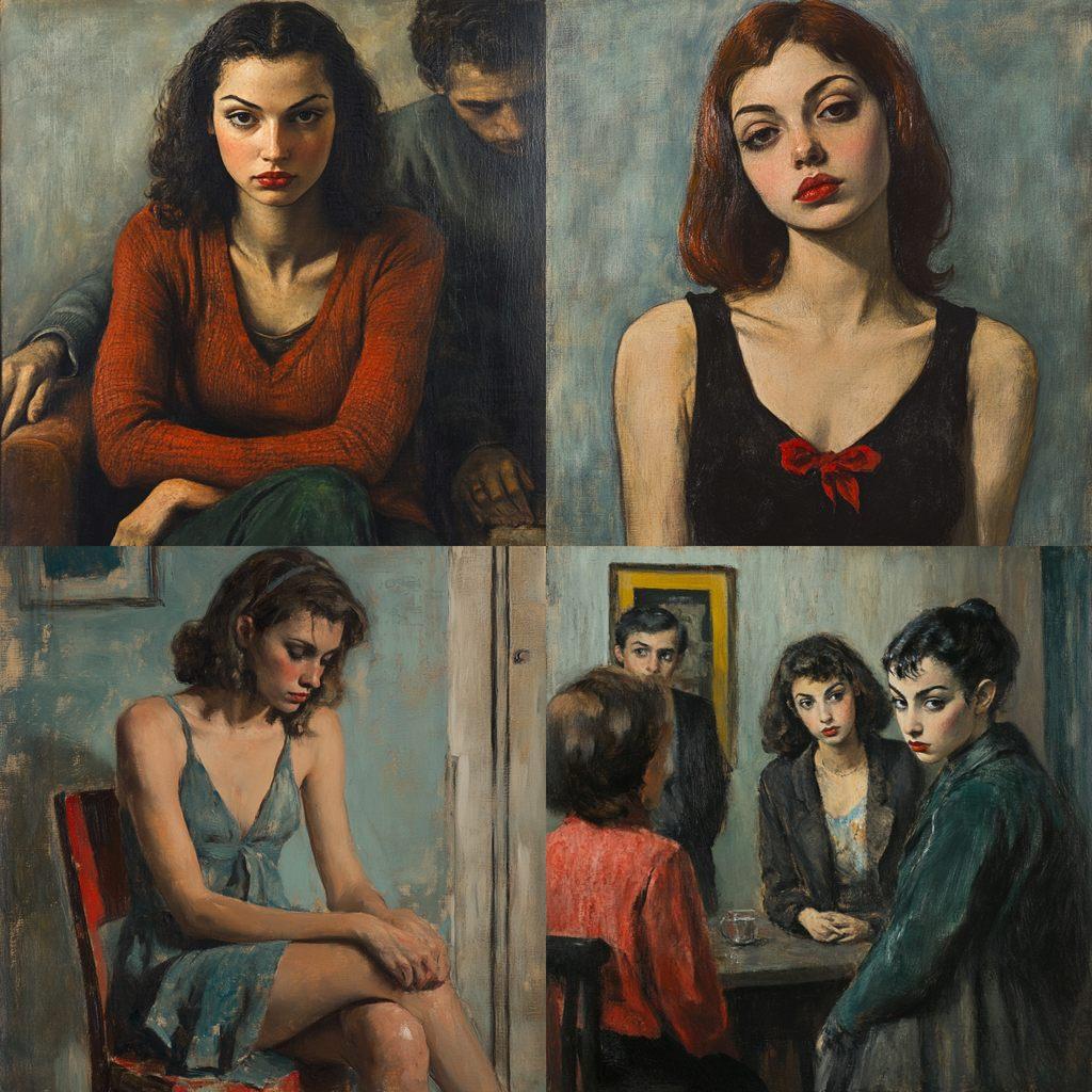 Raphael Soyer style, Midjourney V6.1, render 1 of 4