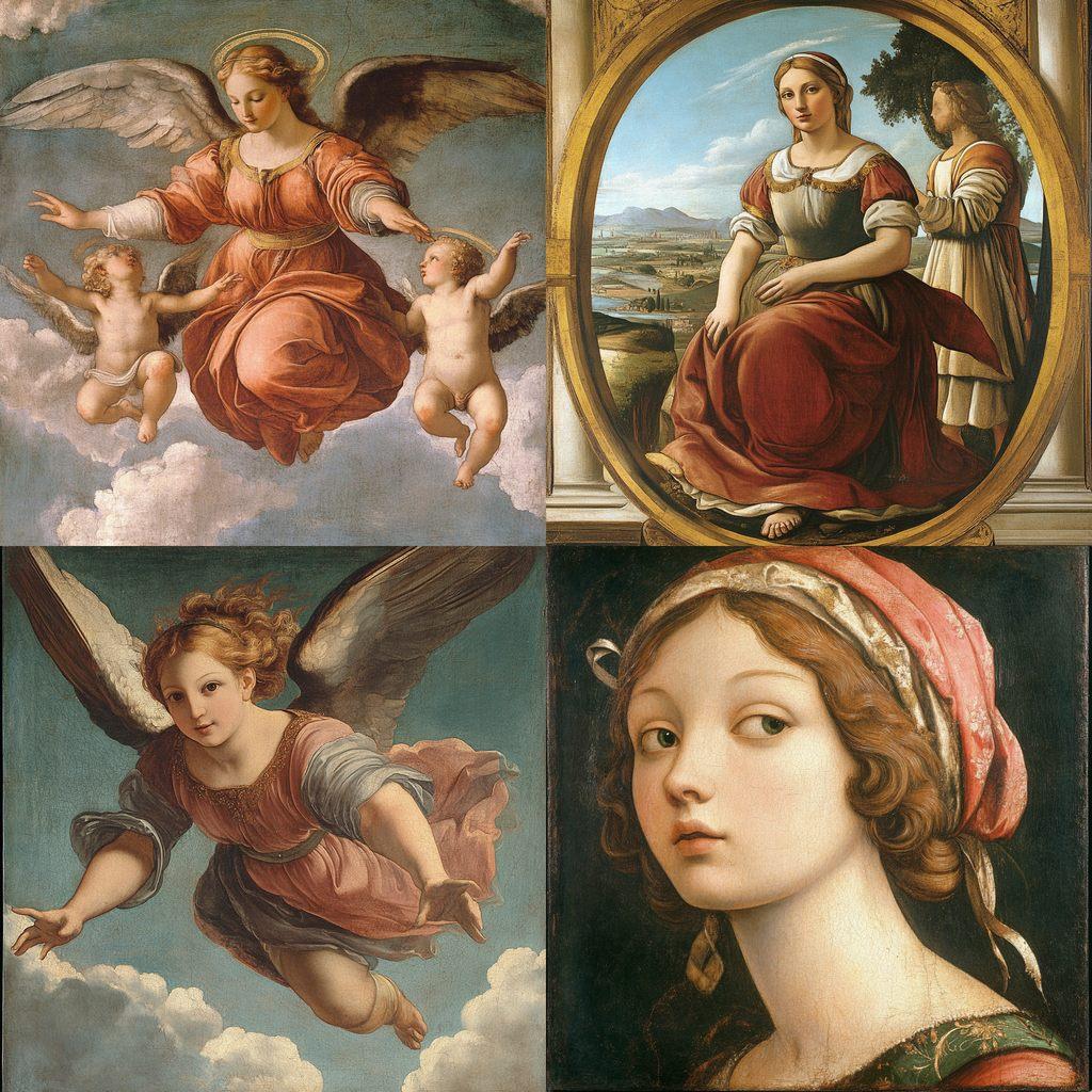 Raphael style, Midjourney V6.1, render 1 of 4