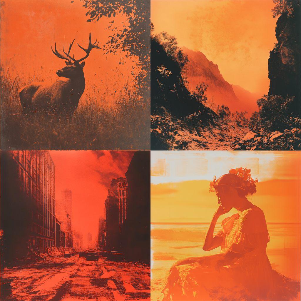 Redscale print style, Midjourney V6.1, render 1 of 4