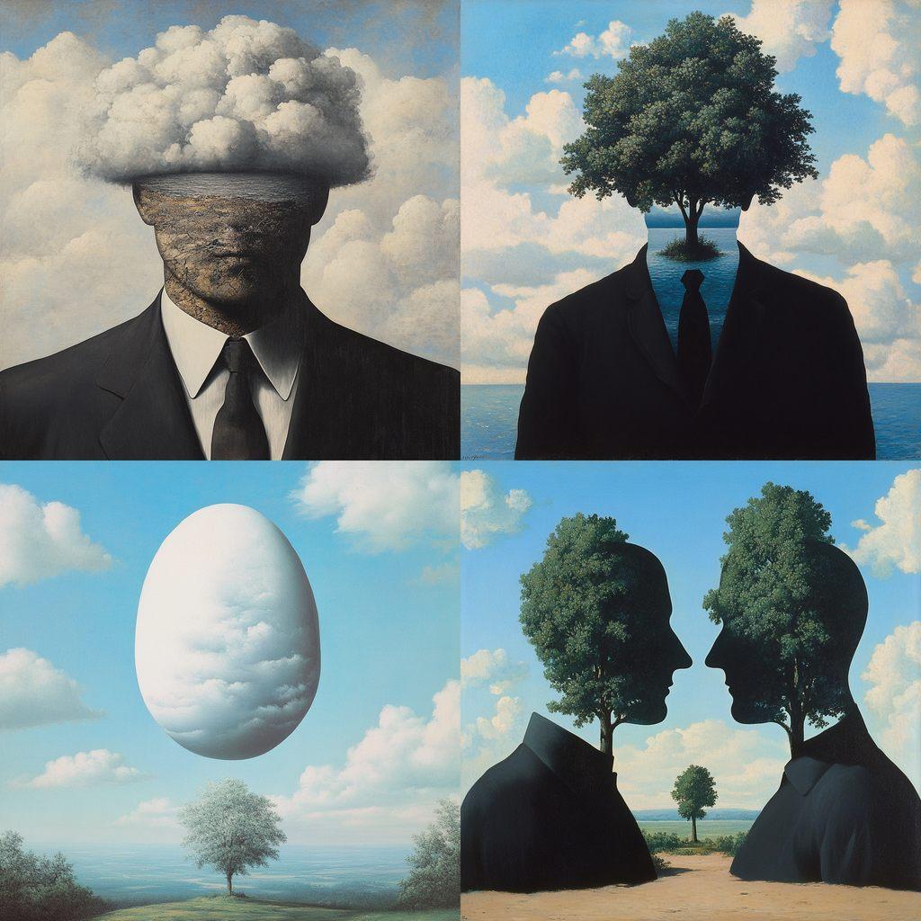 Rene Magritte style, Midjourney V6.1, render 1 of 4