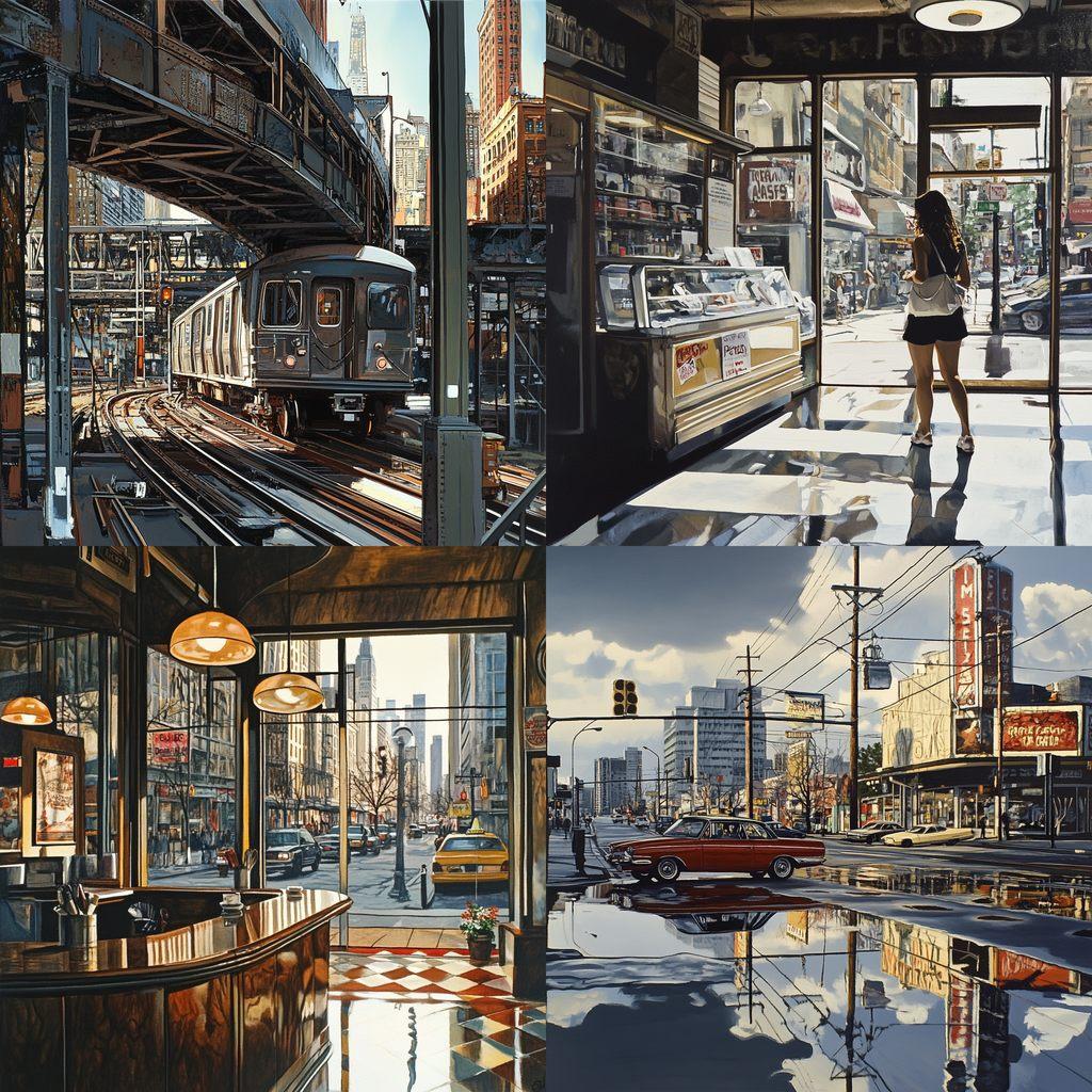 Richard Estes style, Midjourney V6.1, render 1 of 4