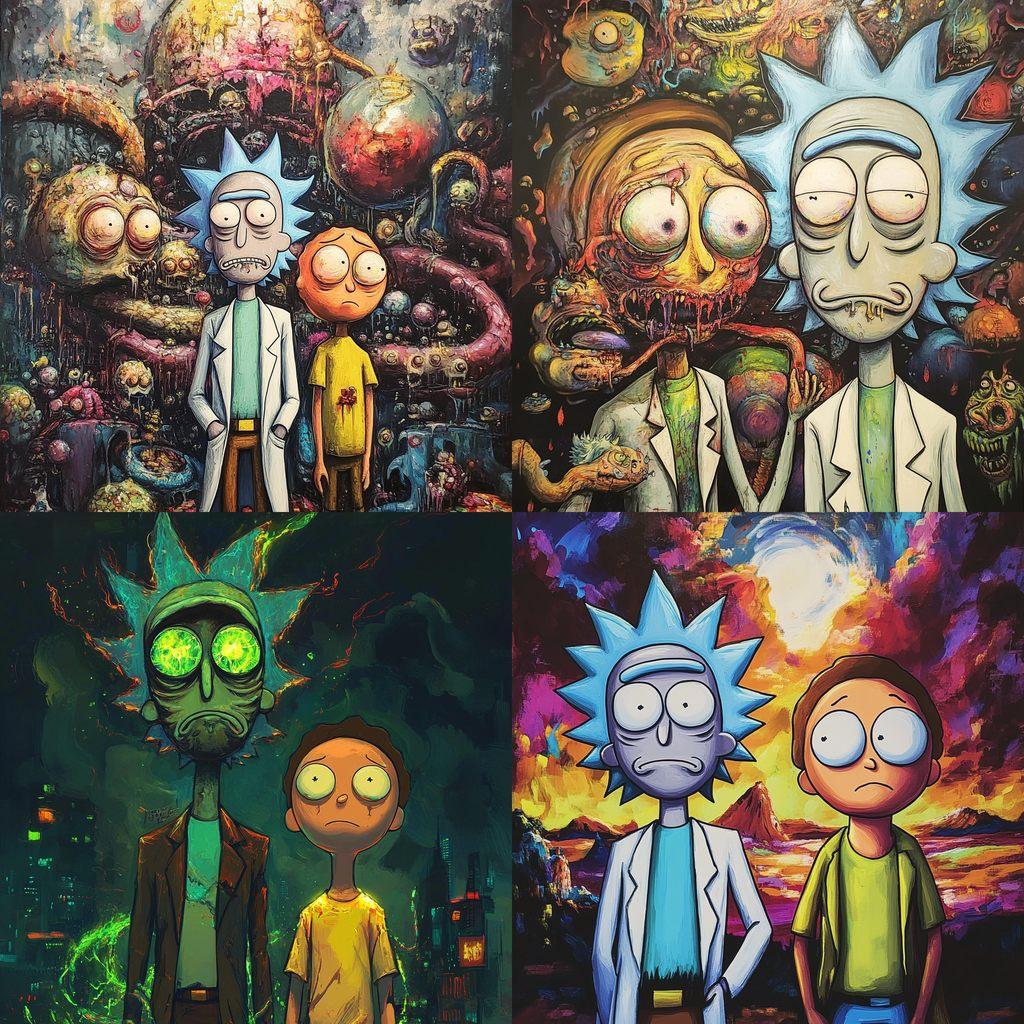 Rick and Morty style, Midjourney V6.1, render 1 of 4