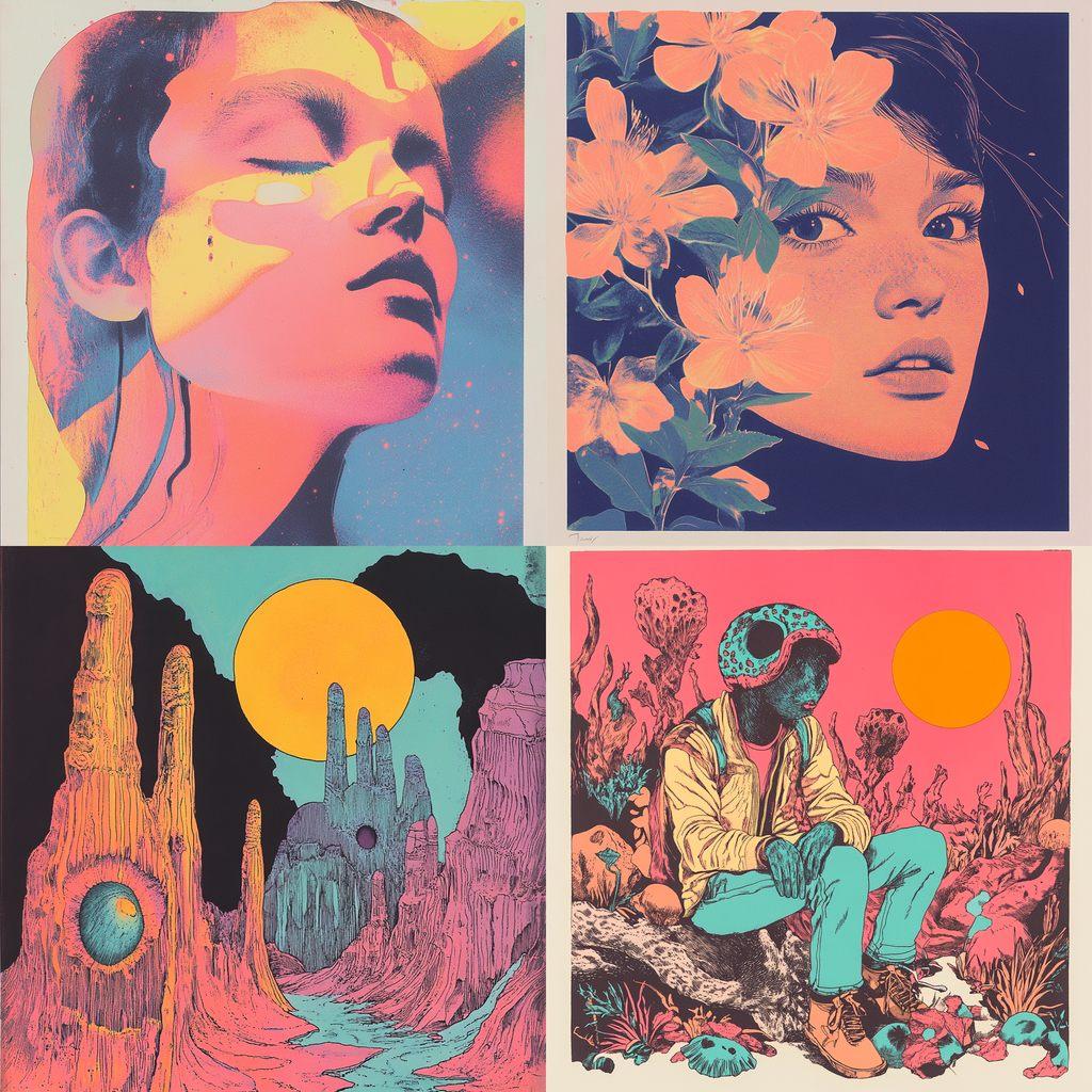 Risograph style, Midjourney V6.1, render 1 of 4