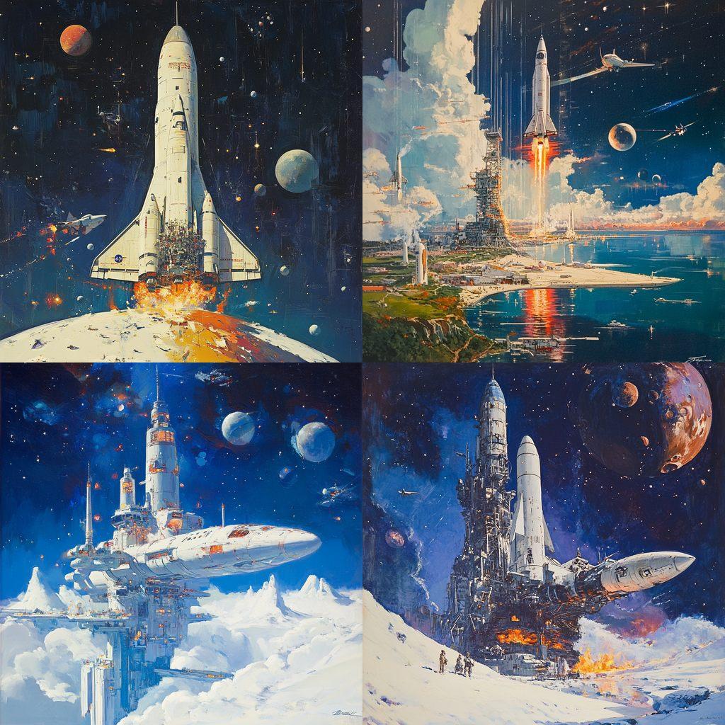 Robert McCall style, Midjourney V6.1, render 1 of 4