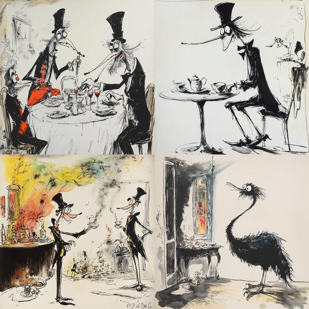 Ronald Searle style, Midjourney V6.1, render 1 of 4