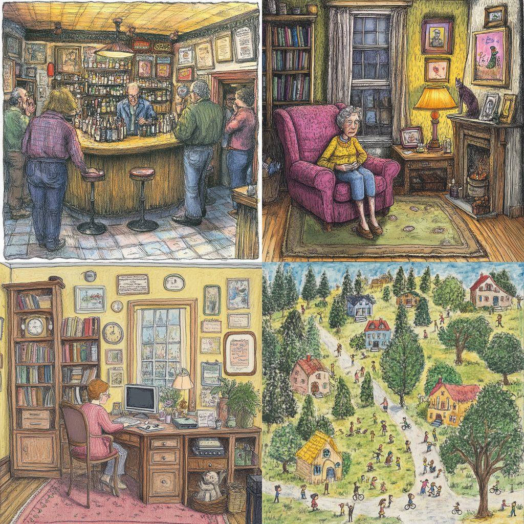 Roz Chast style, Midjourney V6.1, render 1 of 4