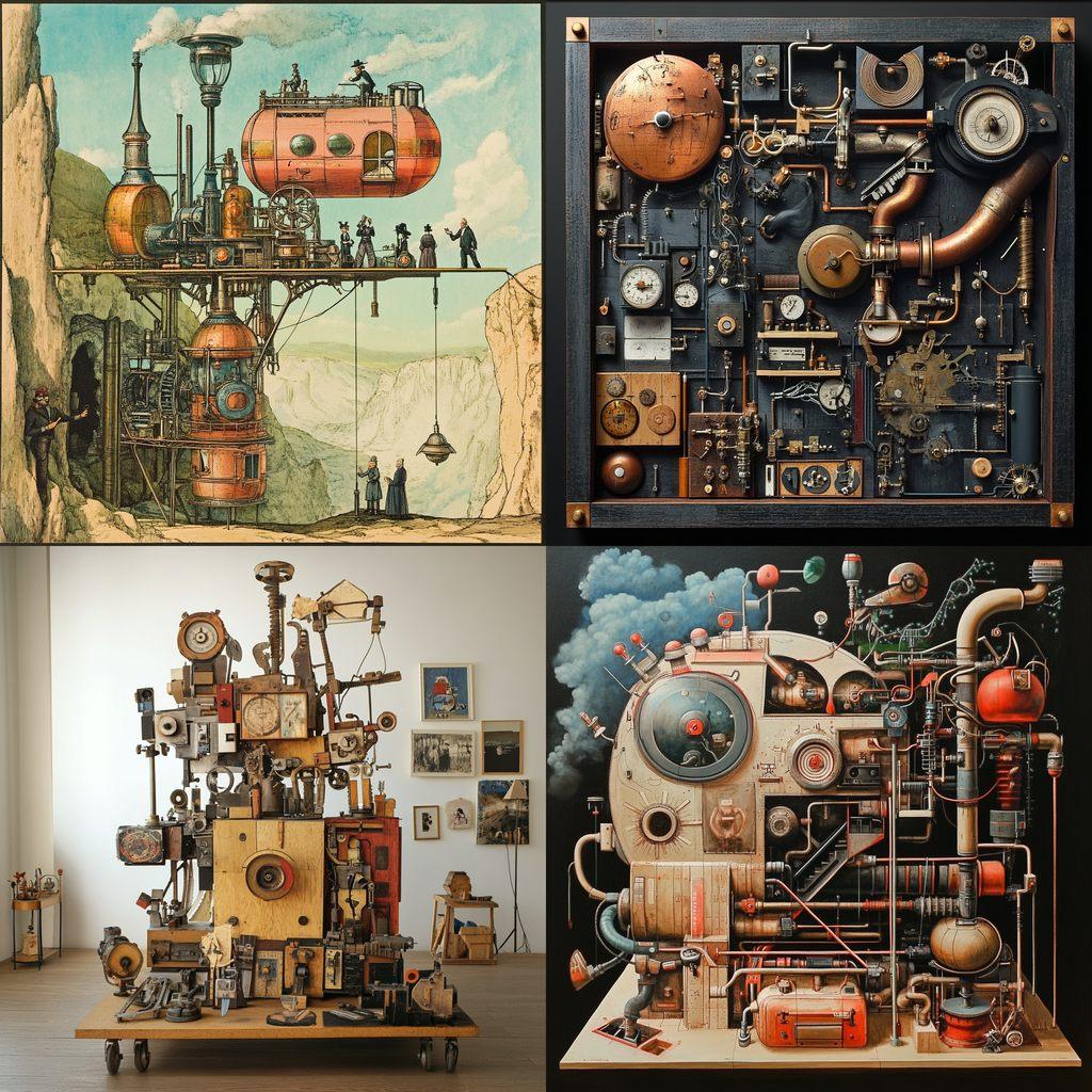 Rube Goldberg style, Midjourney V6.1, render 1 of 4