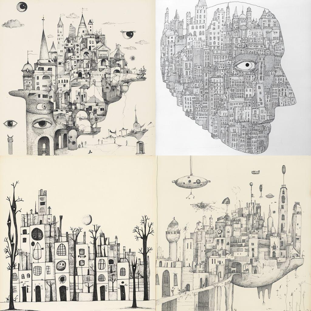 Saul Steinberg style, Midjourney V6.1, render 1 of 4