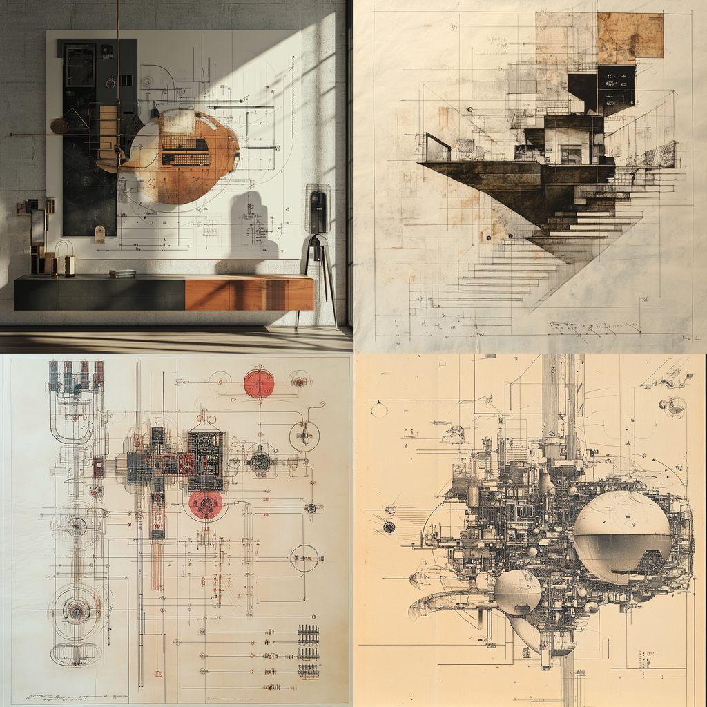 Schematic diagram style, Midjourney V6.1, render 1 of 4