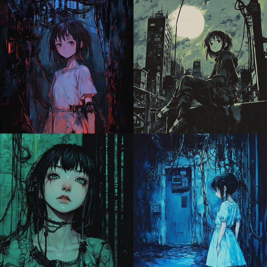 Serial Experiments Lain style, Midjourney V6.1, render 1 of 4