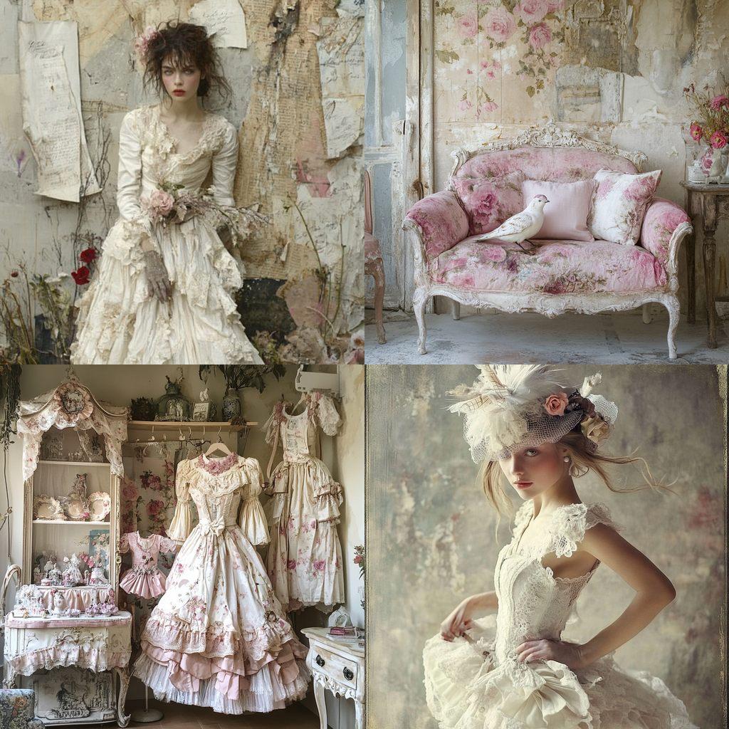Shabby chic fashion style, Midjourney V6.1, render 1 of 4