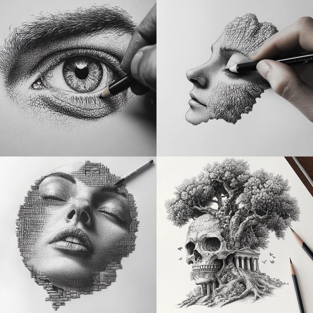 Stippling style, Midjourney V6.1, render 1 of 4