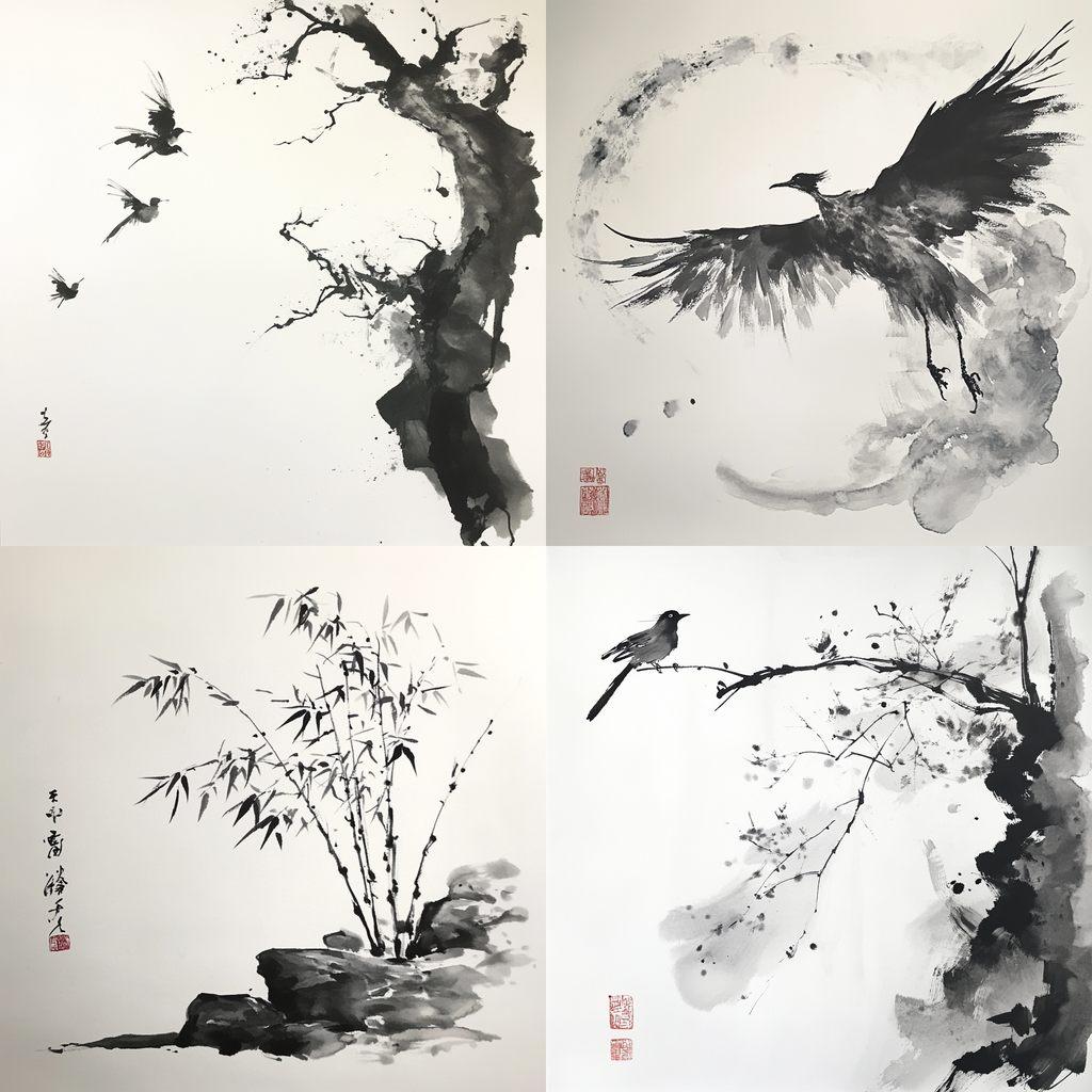 Sumi-e drawing style, Midjourney V6.1, render 1 of 4