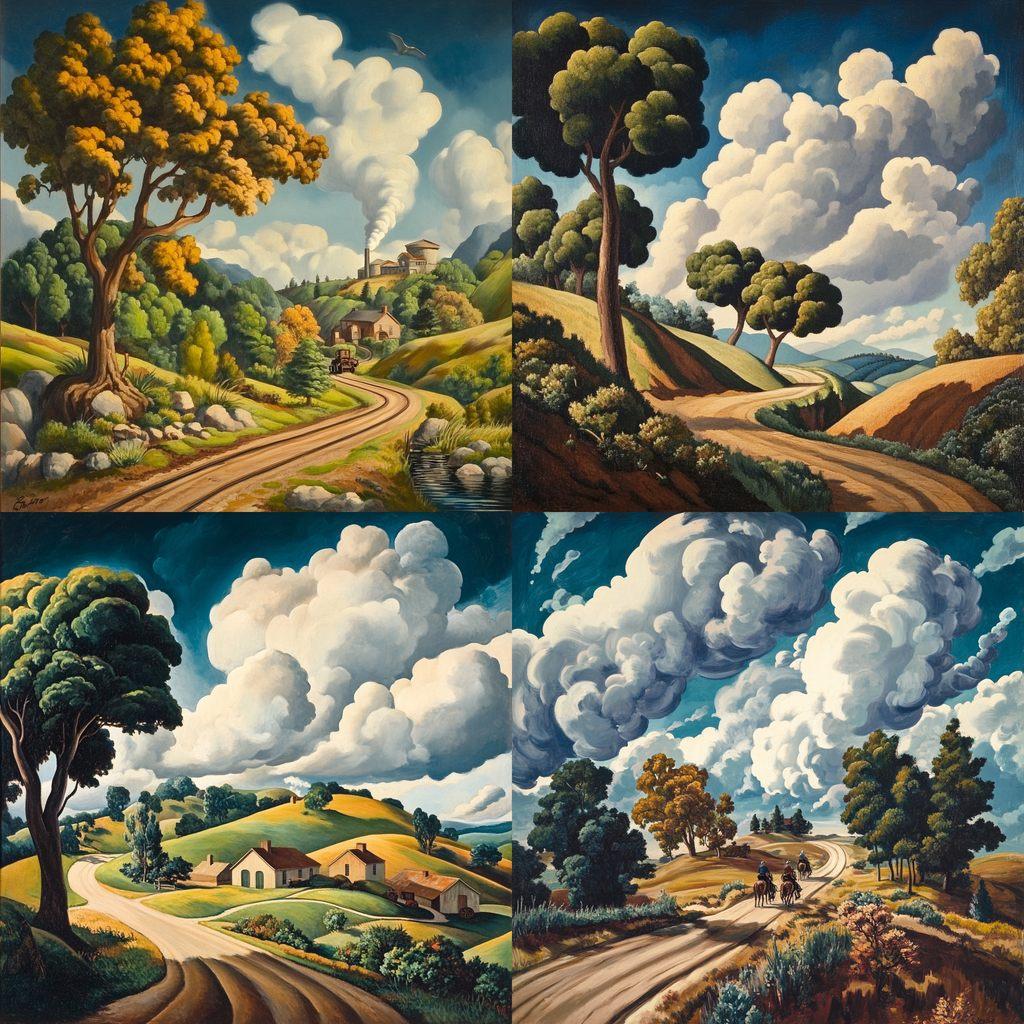 Thomas Hart Benton style, Midjourney V6.1, render 1 of 4