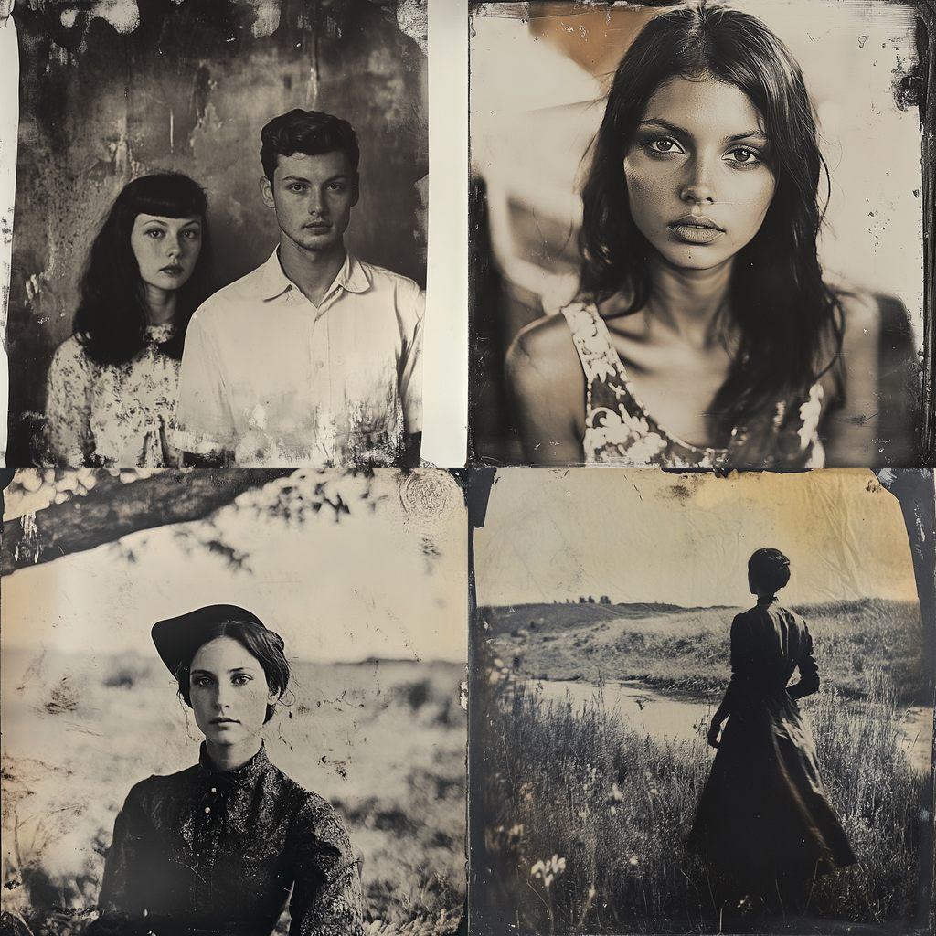 Tintype print style, Midjourney V6.1, render 1 of 4