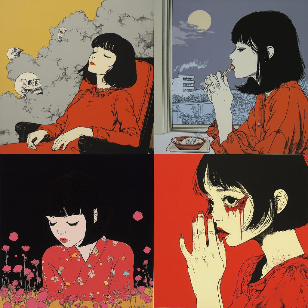Toshio Saeki style, Midjourney V6.1, render 1 of 4
