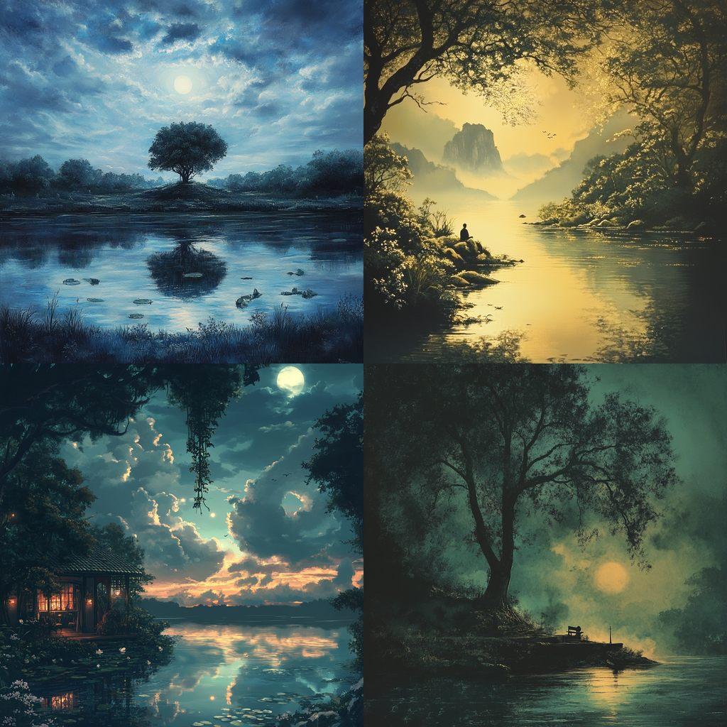 Tranquil atmosphere style, Midjourney V6.1, render 1 of 4