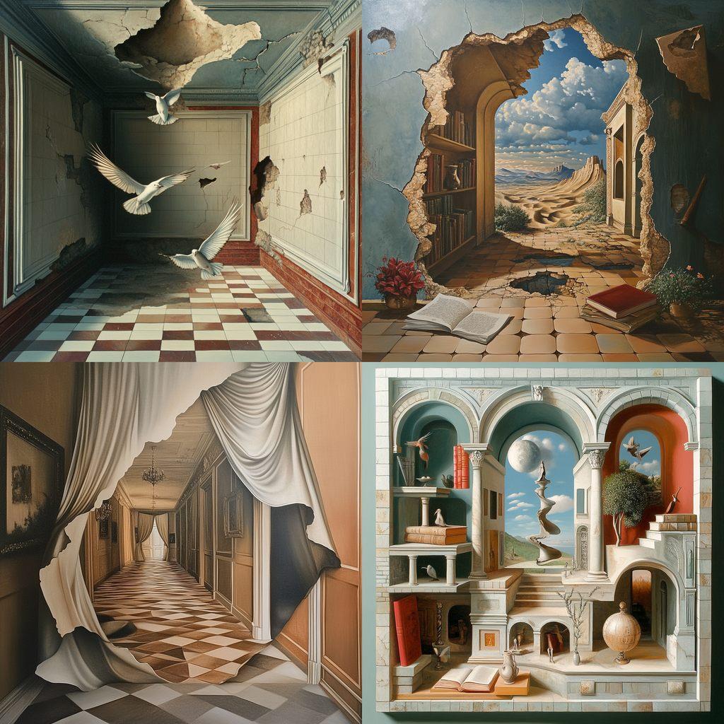 Trompe l'oeil style, Midjourney V6.1, render 1 of 4