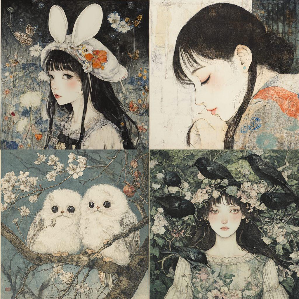 Tsuguharu Foujita style, Midjourney V6.1, render 1 of 4