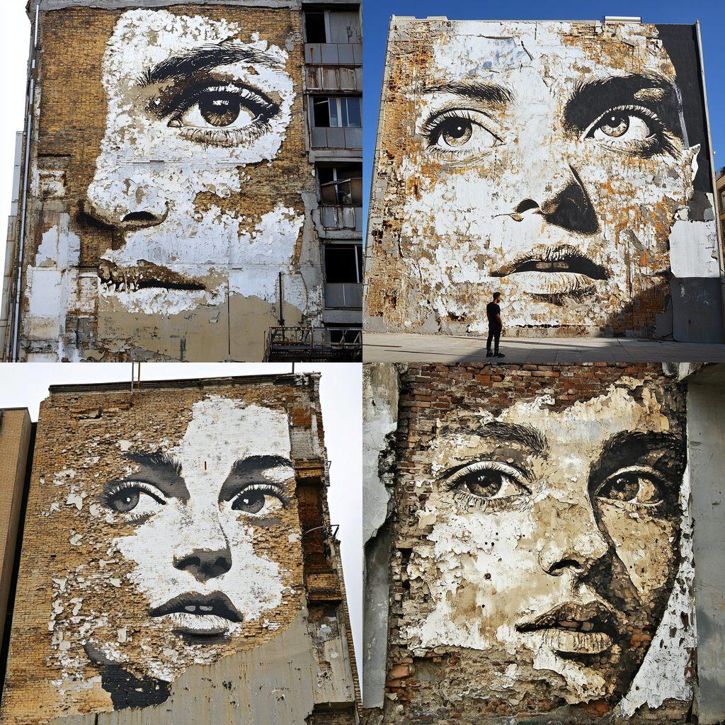 Vhils style, Midjourney V6.1, render 1 of 4